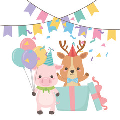 Obraz na płótnie Canvas Animals cartoons with happy birthday icon design