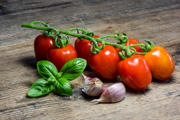Fresh tomatoes on wood background
