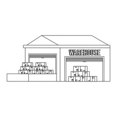 Warehouse storage building with merchandise in black and white
