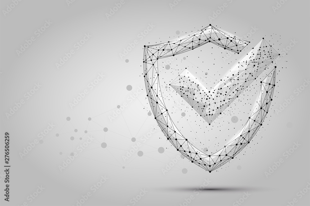 Aufkleber abstract image of a check mark on shield consisting of points, lines, and shapes. polygonal wirefram
