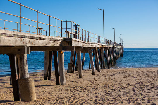 Port Noarlunga jetty on a calm sunny day  in South Australia on 23rd June 2019