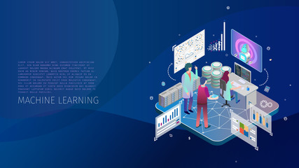 modern isometric design style conceptual composition Robotization and Machine-learning metaphor