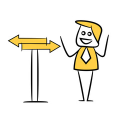 businessman ans signage yellow stick figure theme