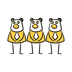 Fotobehang bear wear necktie yellow stick figure theme © bigpa