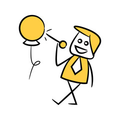businessman using pin stabbing balloon yellow stick figure theme