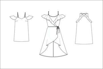 drawn fashion Decorative dress, clothing,  Vector illustration in old ink style