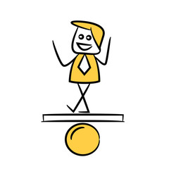 businessman standing on plank yellow stick figure theme