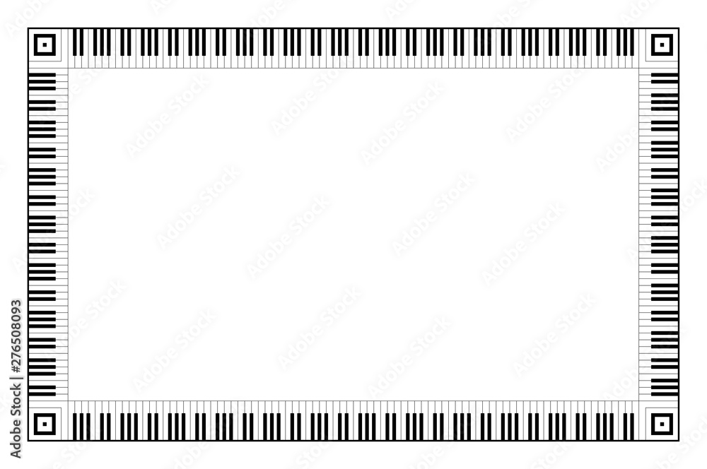 Poster musical keyboard rectangle frame, made of connected octave patterns. decorative border, constructed 