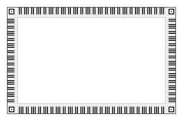 Musical keyboard rectangle frame, made of connected octave patterns. Decorative border, constructed from octaves, black and white piano keyboard keys, shaped into repeated motif. Illustration. Vector. © Peter Hermes Furian