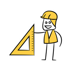 engineer and ruler yellow doodle and stick figure design