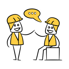 Fototapeta premium engineer talking and consulting with colleague yellow doodle and stick figure design