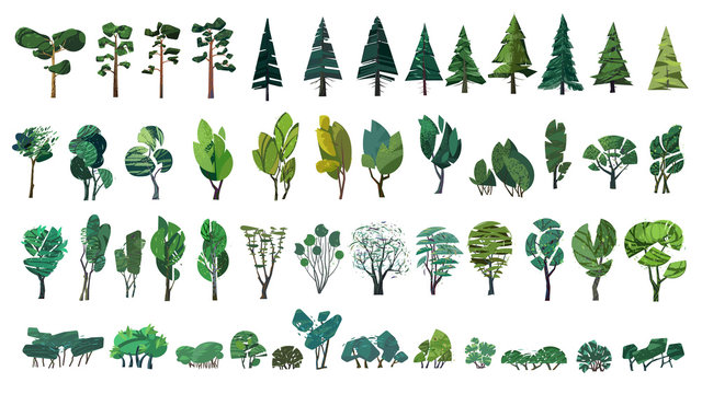 huge collection of stylized isolated green plants for your illustrations