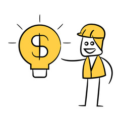 engineer and money light idea yellow doodle design