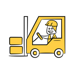 worker driving forklift yellow doodle design
