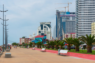 BATUMI, ADJARA, GEORGIA - JUNE 27: Modern buildings on June 27, 2019 in Batumi. Amazing view from the boulvard.