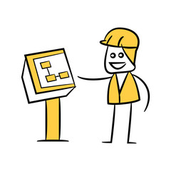 engineer touching monitor control yellow doodle design