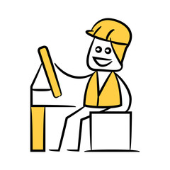 engineer or worker working on computer yellow doodle design