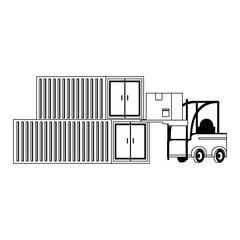 Obraz premium Warehouse and shipping forklift with cargo in black and white