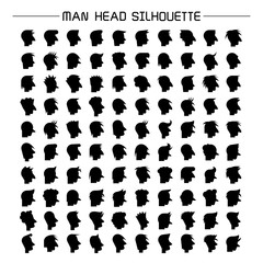 big set of silhouette human head icons set