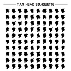 big set of silhouette human head icons set
