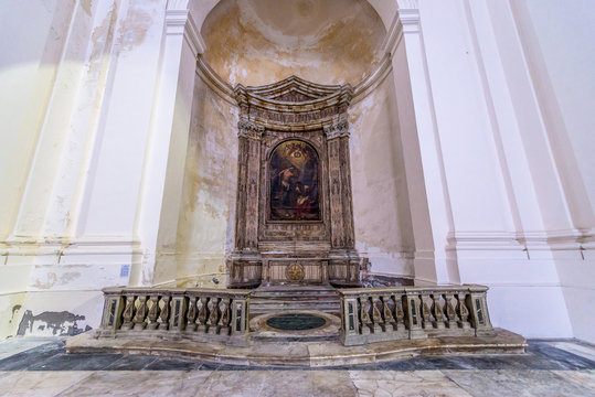 Side altar of Benedictine Monastery of San Nicolo l'Arena Church in Catania, Sicily Island of Italy