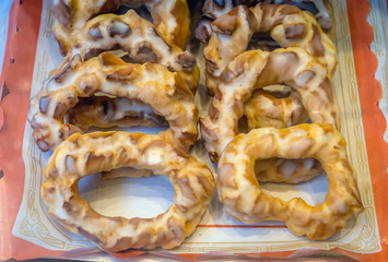 Spanish doughnuts called Rosquilla in a pastry store in Oviedo city, Spain