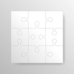 Puzzle background, banner, blank. Jigsaw section template. Modern vector illustration