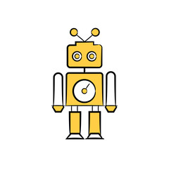 robot character icon yellow hand drawn