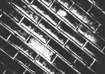 Distress old brick wall texture. Black and white grunge background. Vector illustration.