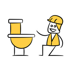 plumber or service man and wc in yellow theme