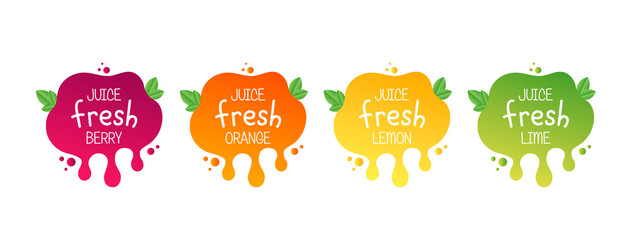 Juice fresh fruit label icon for your needs. Berry, orange, lemon, lime, healthy juice sticker design