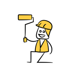 worker holding painting roller in yellow theme