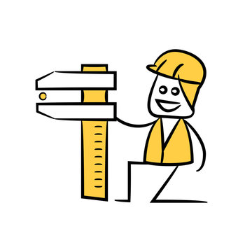 engineer or service man holding vernier caliper in yellow theme