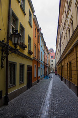 Narrow street in the Old Town of Wroclaw. Poland