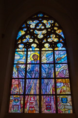 Beautiful stained glass in the interior of the Church of St. Mary Magdalene in Wroclaw. Poland