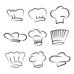 Vector set of chef hats. Baker caps isolated on white background