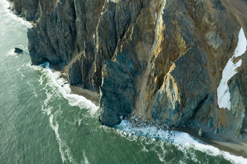 The top view on the northwest rocky coast of the Bering Sea, the Chukchi region.
