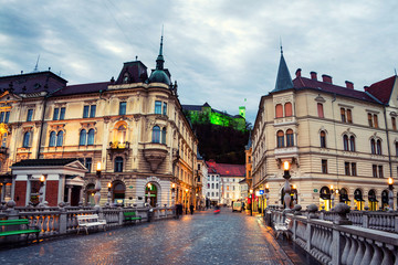 View of Triple Bridge in Ljubljana, Slovenia