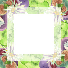 Succulent floral botanical flower. Watercolor background illustration set. Frame border ornament square.