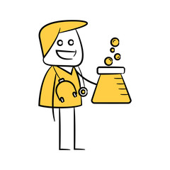 doctor holding flask yellow stick figure 