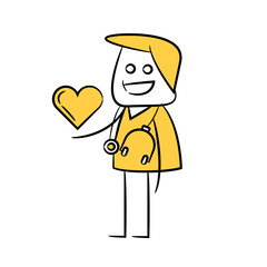 doctor character and heart yellow stick figure 