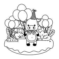 Pig cartoon with happy birthday icon design