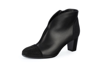 Winter female leather boots isolated on white background