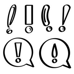 black hand drawn exclamation mark symbols