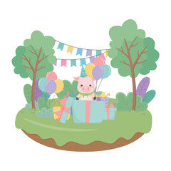 Obraz na płótnie Canvas Animal cartoon with happy birthday icon design
