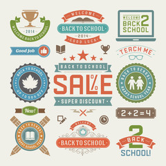 Back to school design elements sale labels and badges set vector illustration.