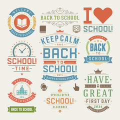 Naklejka premium Back to school design elements sale labels and badges set vector illustration.