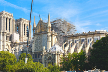 Notre Dame de Paris. Paris. France. After the fire. Beginning of reconstruction.