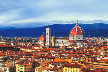 Fototapeta na wymiar Aerial view of Cathedral Santa Maria del Fiore, Florence