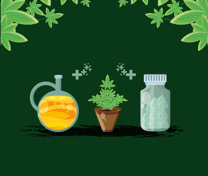 jar of medicine cannabis with leafs